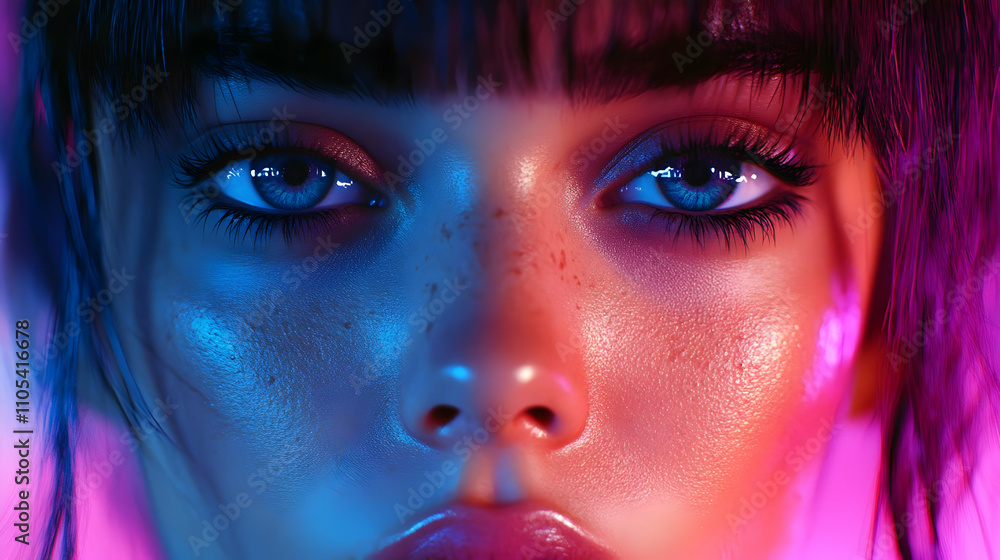 3D Render Neon Face Closeup 3D Render Neon Face Closeup