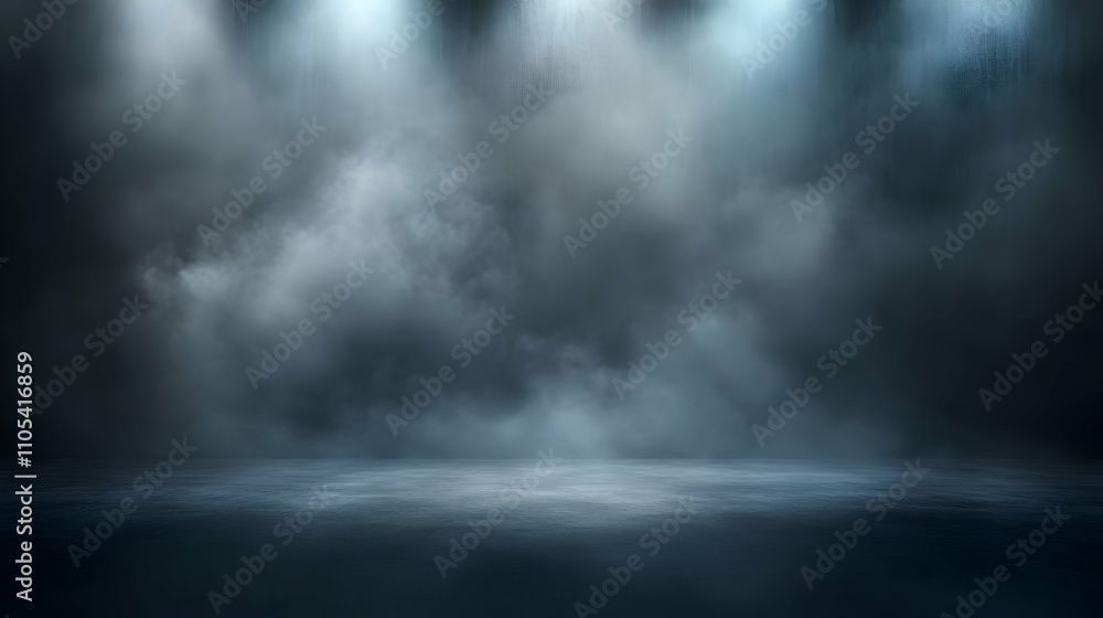 Abstract Dark Foggy Background with Spotlight Beams and a Smooth Floor Abstract Dark Foggy Background with Spotlight Beams and a Smooth Floor