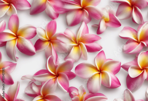 Frangipani long seamless garland isolated on transparent white background Long horizontal floral bor