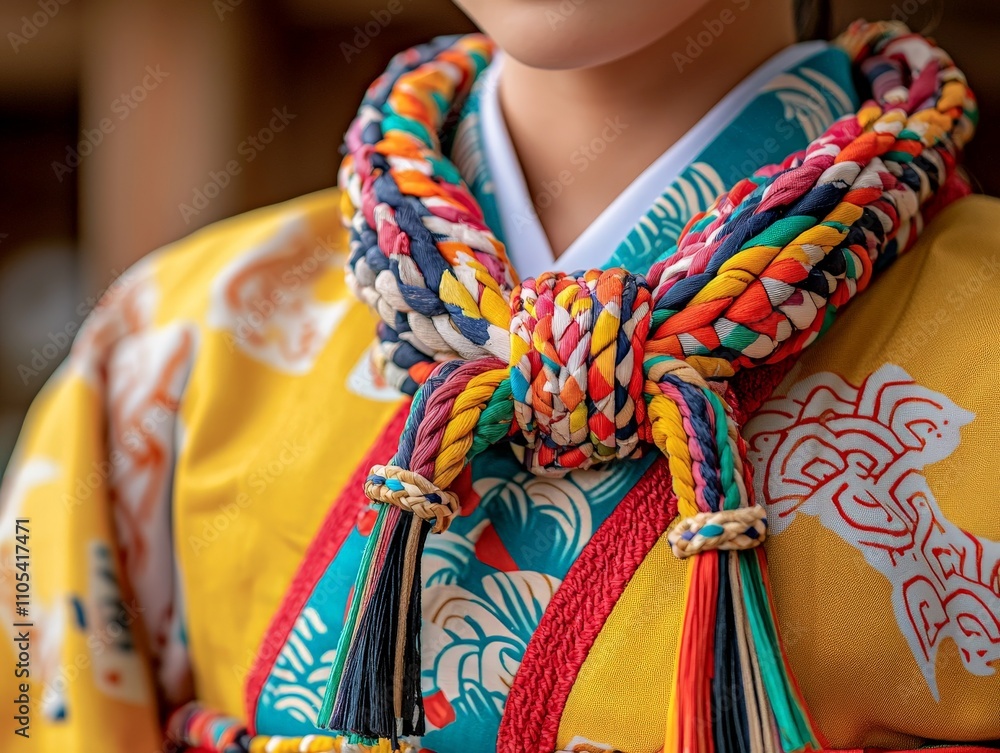 Obraz premium Close Up of Traditional Sumo Attire Showcasing Intricate Patterns and Textures, Highlighting Colors and Unique Design Elements in Japanese Culture