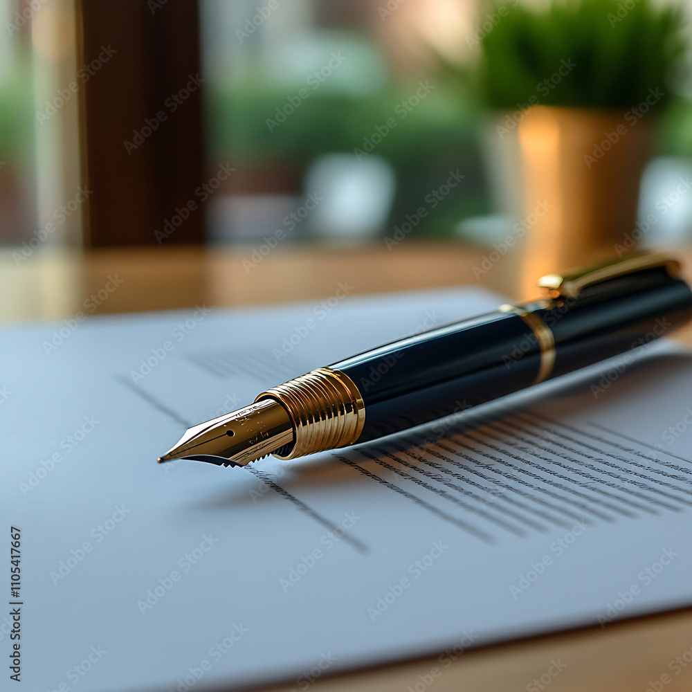 Elegant Pen on Paper with Blurred Background Elegant Pen on Paper with Blurred Background