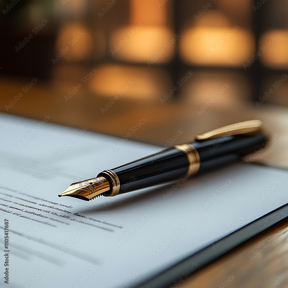 Elegant Pen on Document with Blurred Background Elegant Pen on Document with Blurred Background