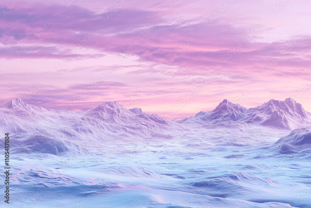 Fototapeta premium Panoramic view of icy tundra under a twilight sky with pink and purple hues blending