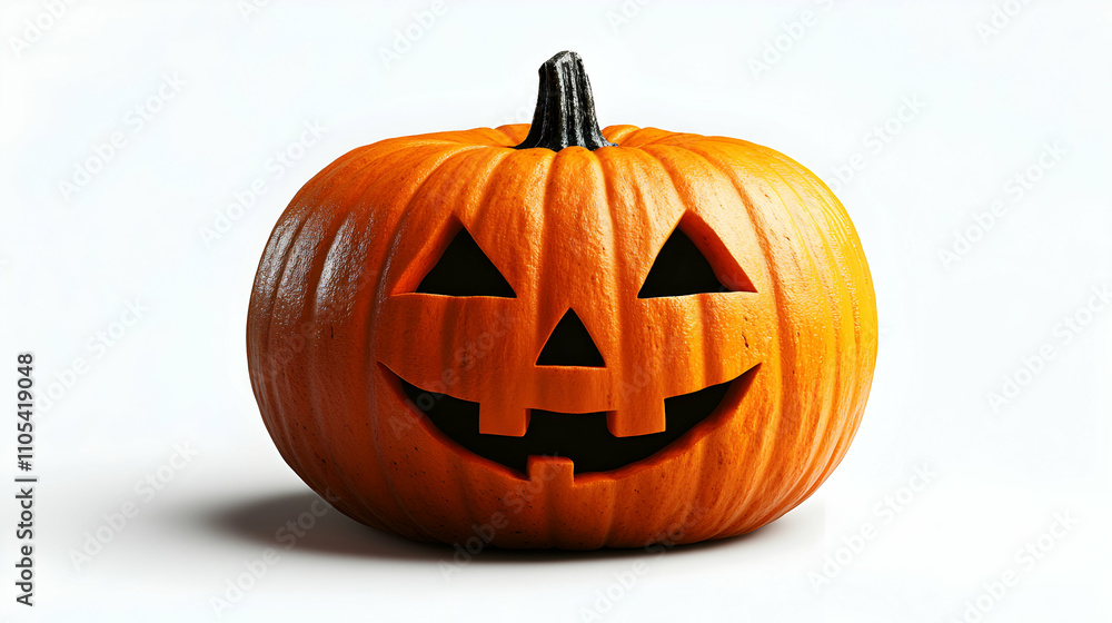 A Carved Orange Pumpkin with a Smiling Face on a White Background A Carved Orange Pumpkin with a Smiling Face on a White Background