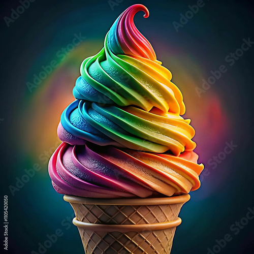 A close-up of a creative concept featuring an ice cream cone with colorful scoops