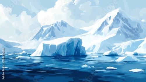 Wallpaper Mural A serene arctic landscape with snow-capped mountains and icebergs floating on a calm blue sea. Torontodigital.ca