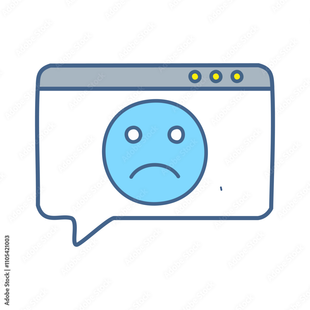 Sad face in chat bubble vector line icon isolated on white background. Sad face in chat bubble vector line icon isolated on white background.