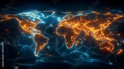 Wallpaper Mural Illuminated Global Map with Bright Network Connections and Lights Torontodigital.ca