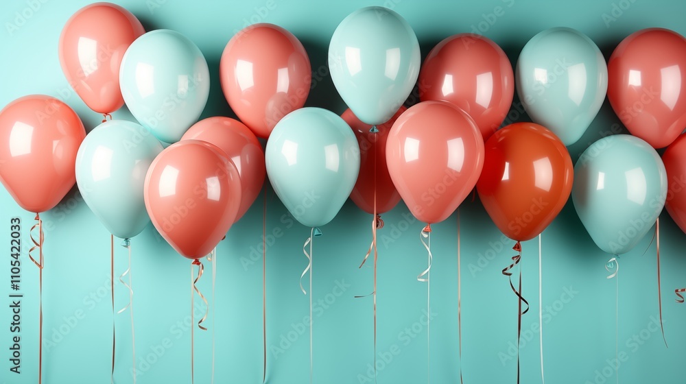 Festive glossy balloons in an array of colors against a blue background, perfect for adding joy and excitement to any special event or celebration. Festive glossy balloons in an array of colors against a blue background, perfect for adding joy and excitement to any special event or celebration.