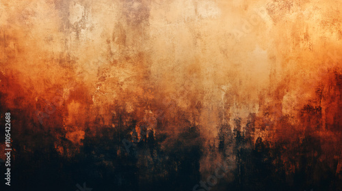 Dramatic and abstract atmosphere created by deep orange and black grunge background resembling fire and smoke