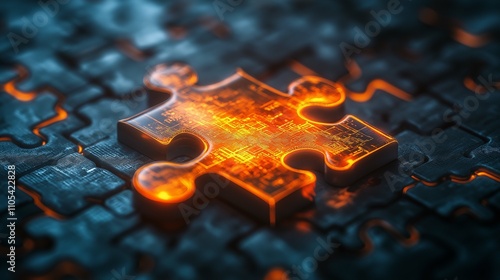 Glowing Puzzle Piece in Dark Background with Technology Design