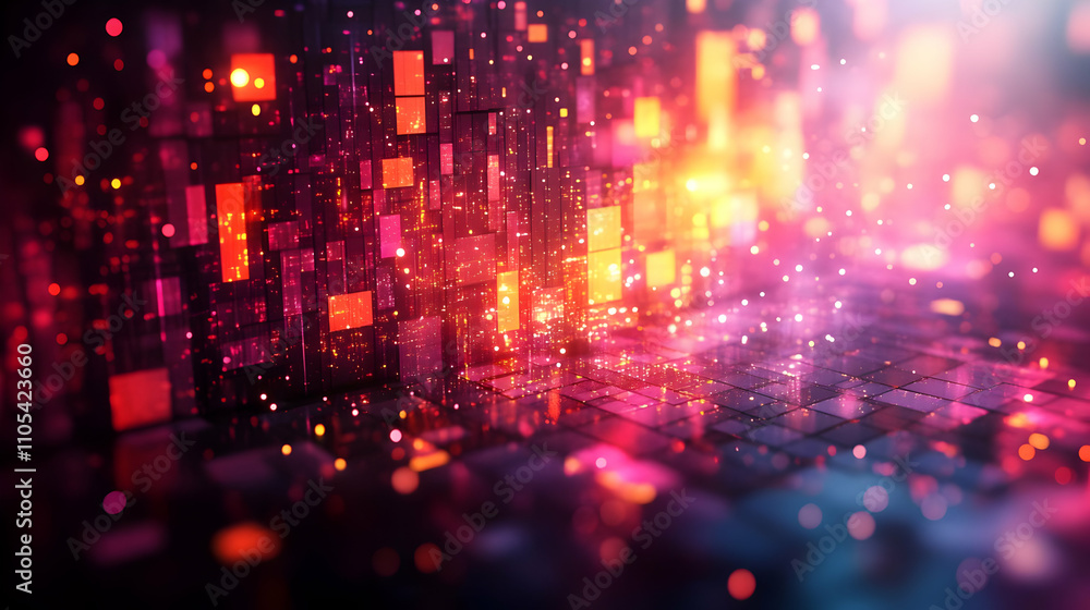 Abstract 3D Background with Bright Lights and Glowing Particles Abstract 3D Background with Bright Lights and Glowing Particles