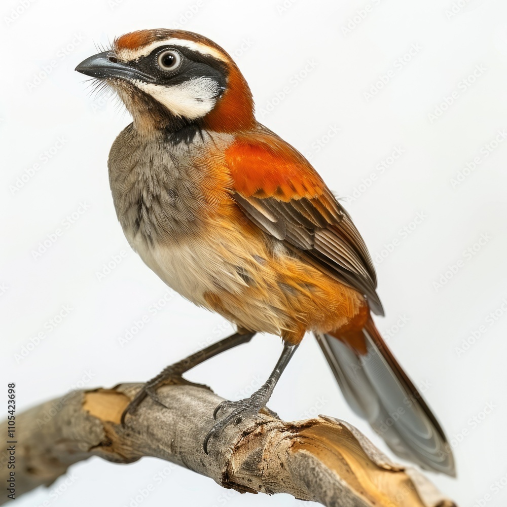 Fototapeta premium Red whiskered bulbul perched on branch in isolated setting.