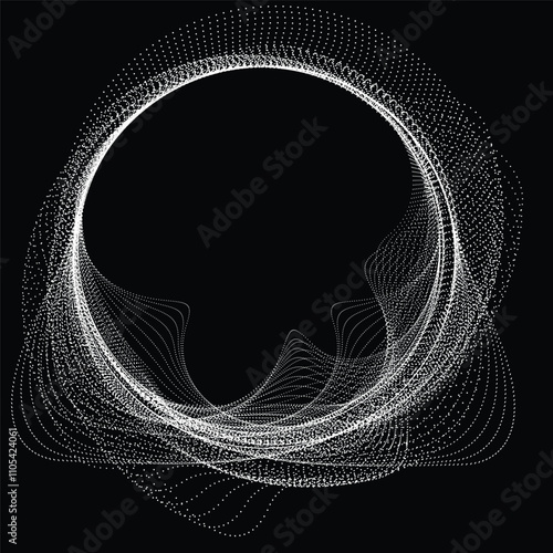 Dots in blob Form . Dotted rounded shape Vector Illustration .Lots of halftones form a ring . Design element . Various halftone dots forming round frame . Liquid blob shape.Abstract Geometric dot art 