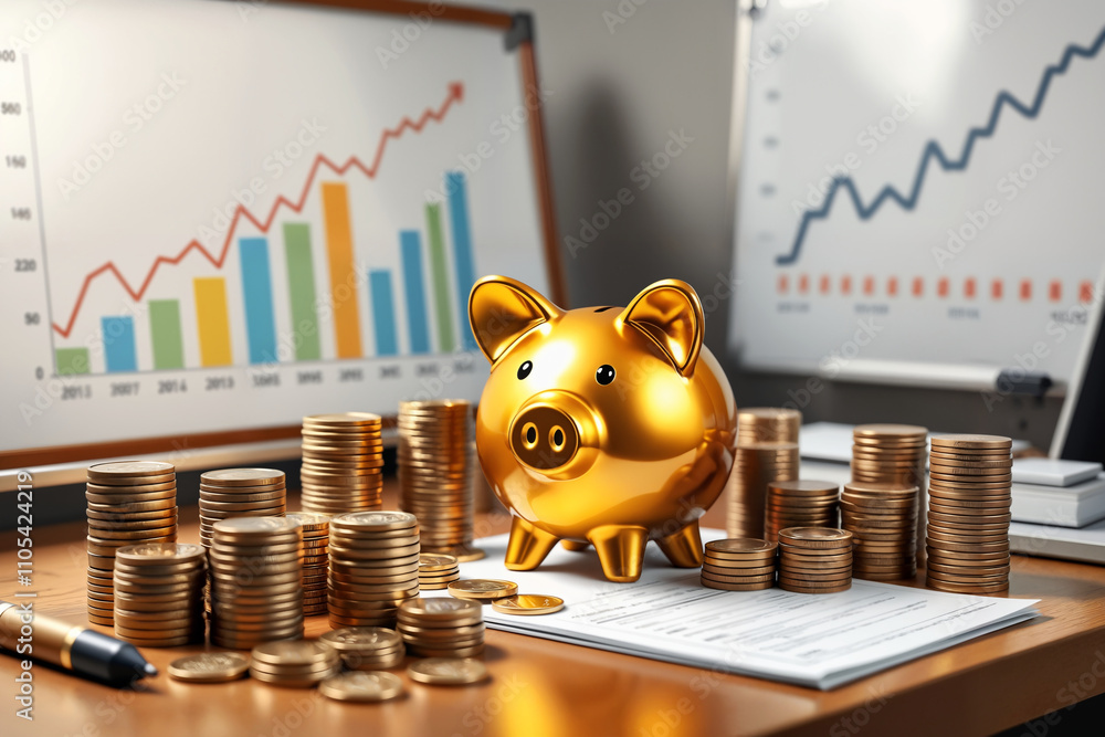 Obraz premium Das goldene Sparschwein - Symbol des Wohlstands und der Sparsamkeit.