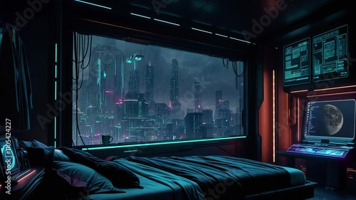 View of Cyberpunk City from the hotel room.