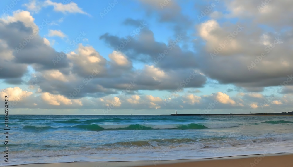 Oceanfront scenery with crashing waves and rolling clouds. Oceanfront scenery with crashing waves and rolling clouds.