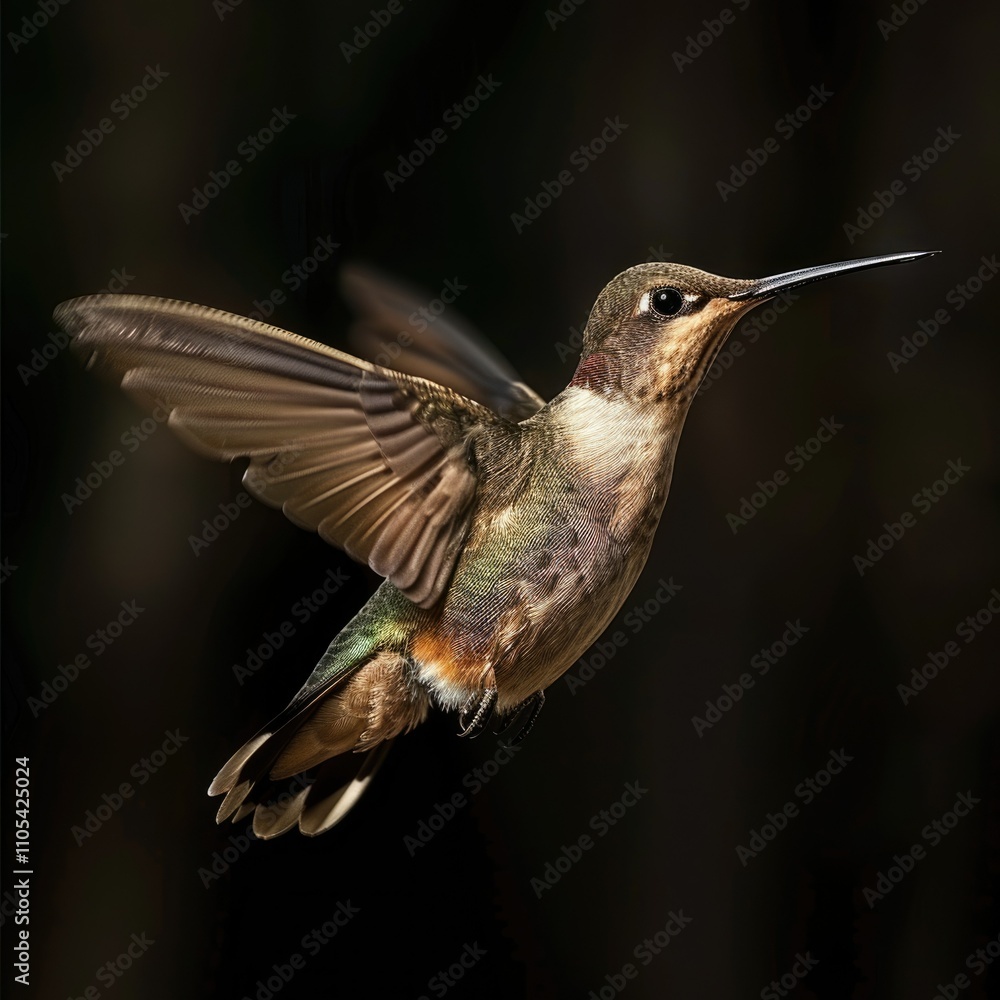 Fototapeta premium Flying Hummingbird In The Dark