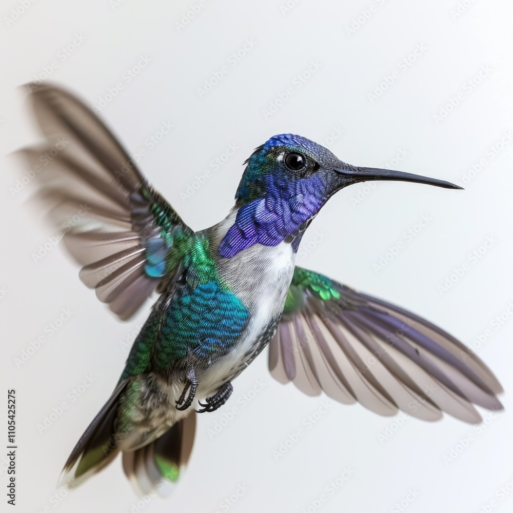 Fototapeta premium Fast moving violet sabrewing hummingbird with blurred wings and tail.