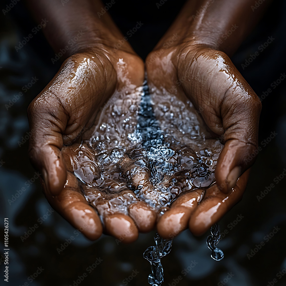 Fototapeta premium Hands Holding Clear Water Droplets