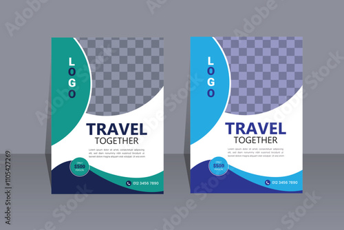 Travel poster or flyer pamphlet brochure design layout space for photo background. Yellow Travel flyer template for travel agency