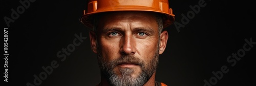 Portrait of a beardless 50-year-old miner in helmet; use earthy tones 