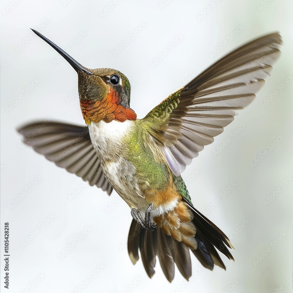 Fototapeta premium Ruby throated hummingbird in flight