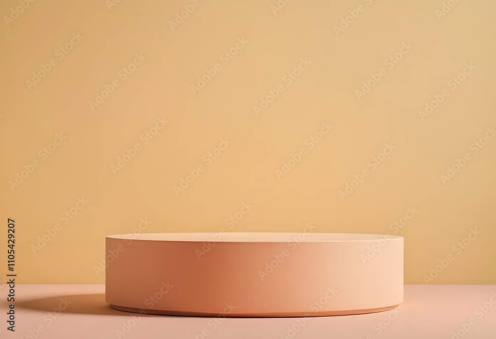 A round podium in pastel peach with a soft shadow effect on a light pastel yellow background, Ai Generated A round podium in pastel peach with a soft shadow effect on a light pastel yellow background, Ai Generated