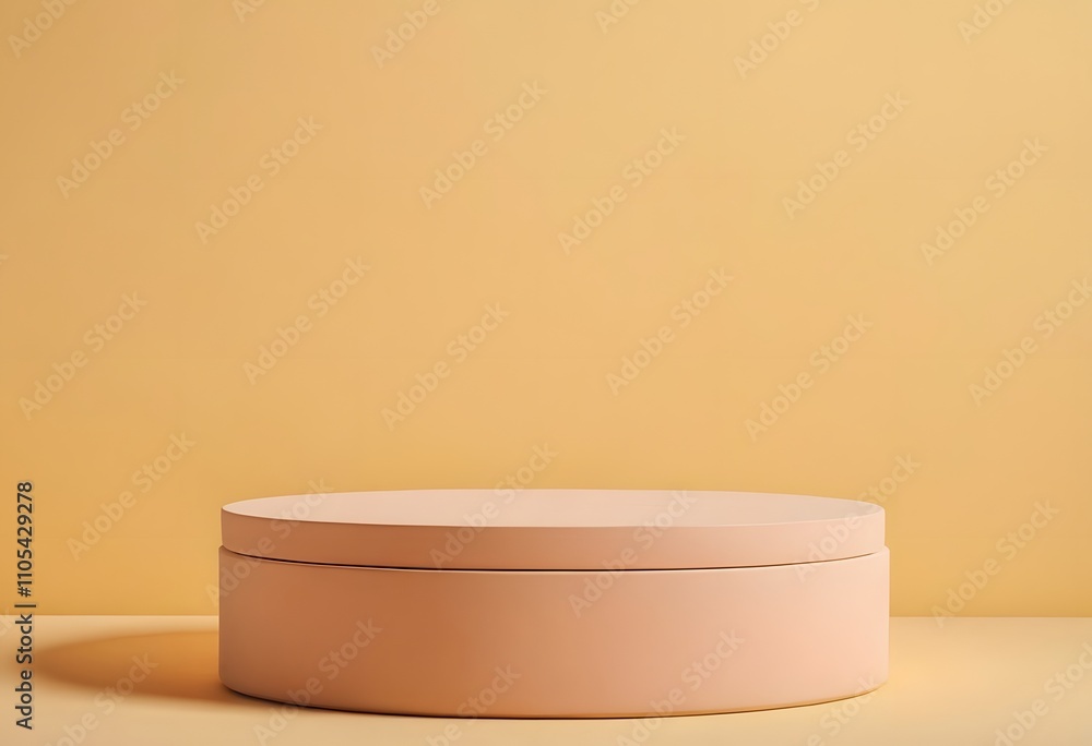A round podium in pastel peach with a soft shadow effect on a light pastel yellow background, Ai Generated A round podium in pastel peach with a soft shadow effect on a light pastel yellow background, Ai Generated