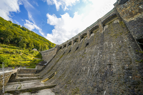 Dam wall at Diemelsee. Diemel Dam in Sauerland. Historical building for water supply.
 photo