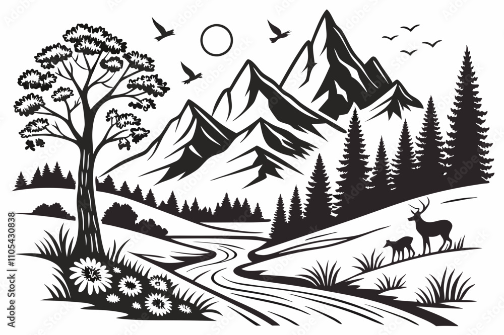 Scenic Nature Landscape Coloring Pages with Intricate Details Scenic Nature Landscape Coloring Pages with Intricate Details