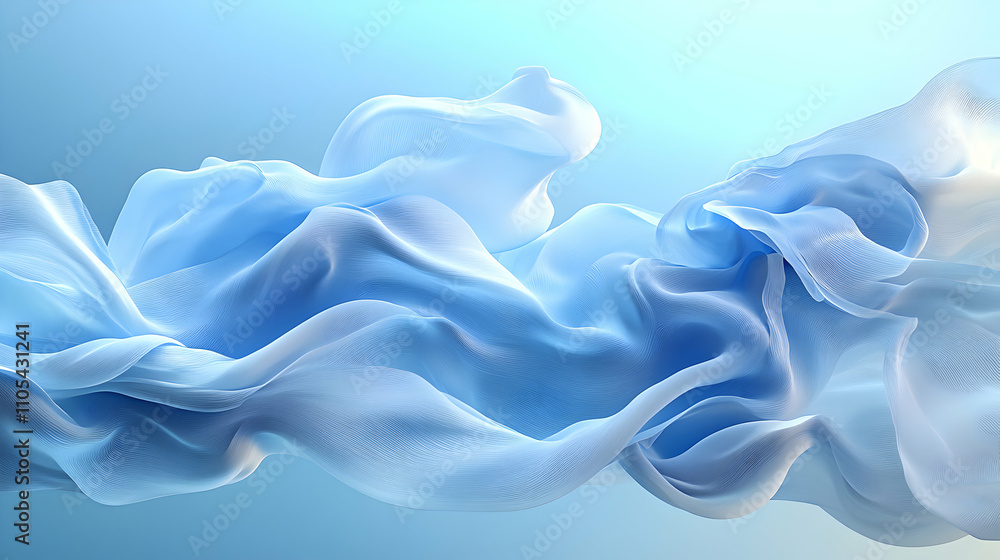Abstract Blue Fabric Draped and Flowing in a Delicate and Elegant Manner Against a Soft Blue Background, Creating a Sense of Movement and Tranquility Abstract Blue Fabric Draped and Flowing in a Delicate and Elegant Manner Against a Soft Blue Background, Creating a Sense of Movement and Tranquility