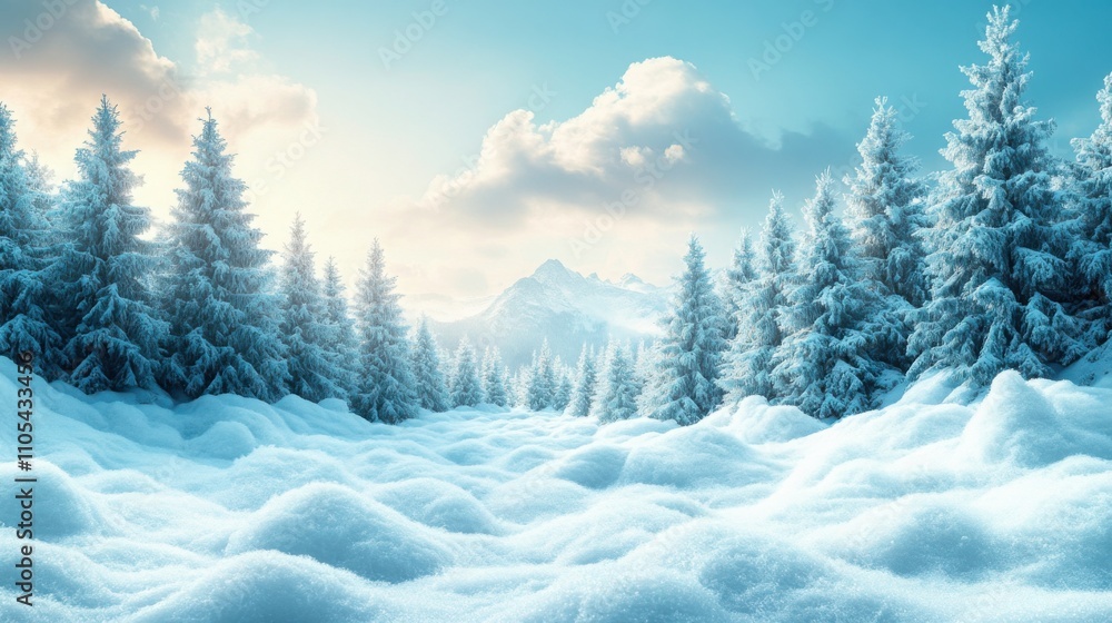 Minimal snow-covered pine forest under a clear sky, perfect for serene and wintery designs Minimal snow-covered pine forest under a clear sky, perfect for serene and wintery designs