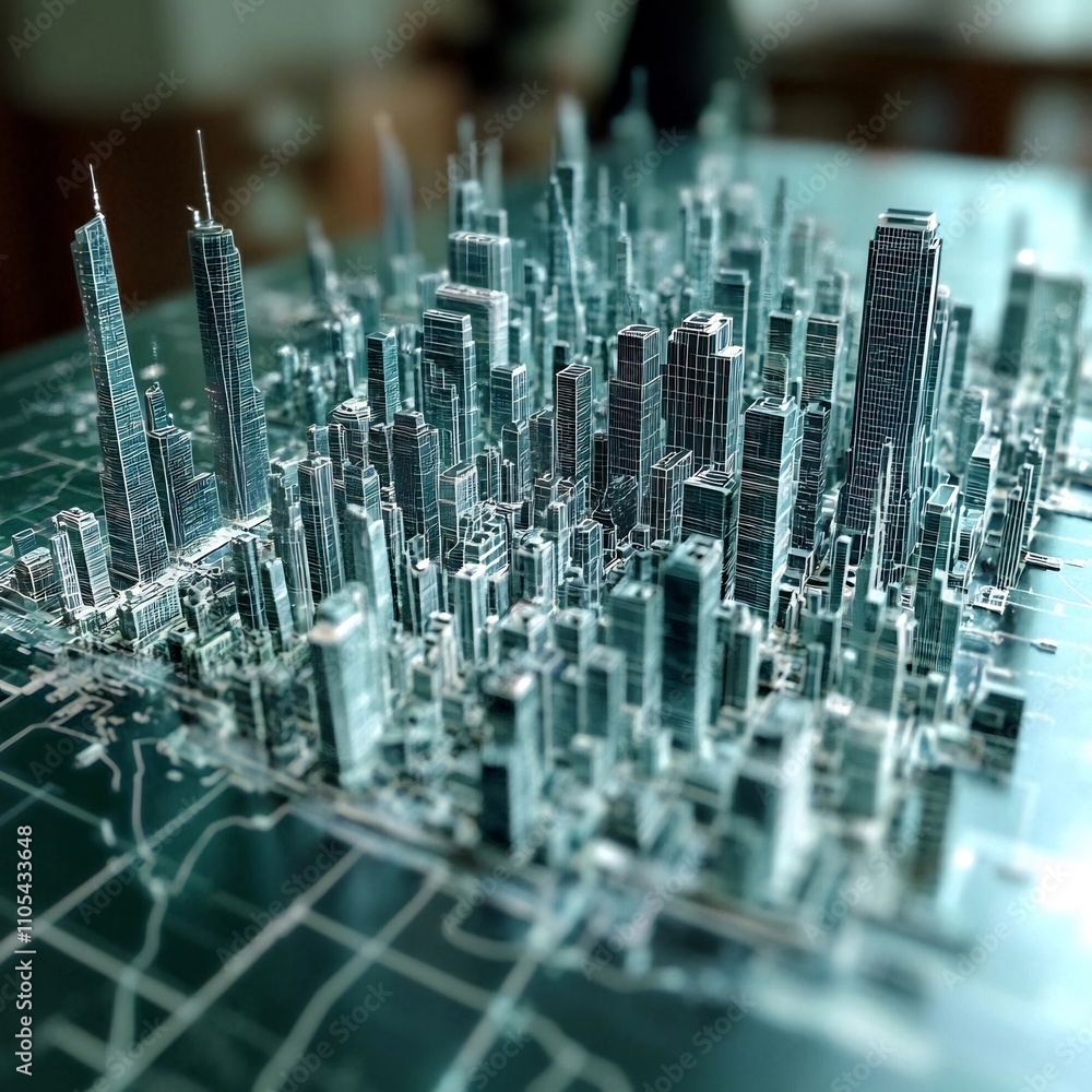 Futuristic Cityscape with Towering Skyscrapers and Geometric Structures Futuristic Cityscape with Towering Skyscrapers and Geometric Structures