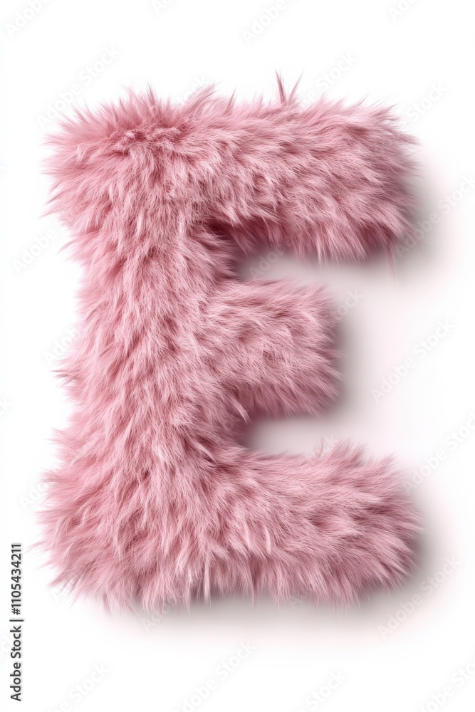 Fur Alphabet. Pink Fluffy Letter E Font made of Soft Rose Hair. Animal-themed Letter Isolated on White Background Fur Alphabet. Pink Fluffy Letter E Font made of Soft Rose Hair. Animal-themed Letter Isolated on White Background