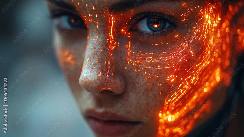 Futuristic Human-Robot Face Split Concept Futuristic Human-Robot Face Split Concept