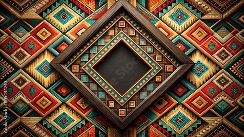 Abstract Aztec Frame with Tribal Patterns: A Black Square Border Design Featuring Classic Diamond Elements for Creative Projects and Artistic Expressions