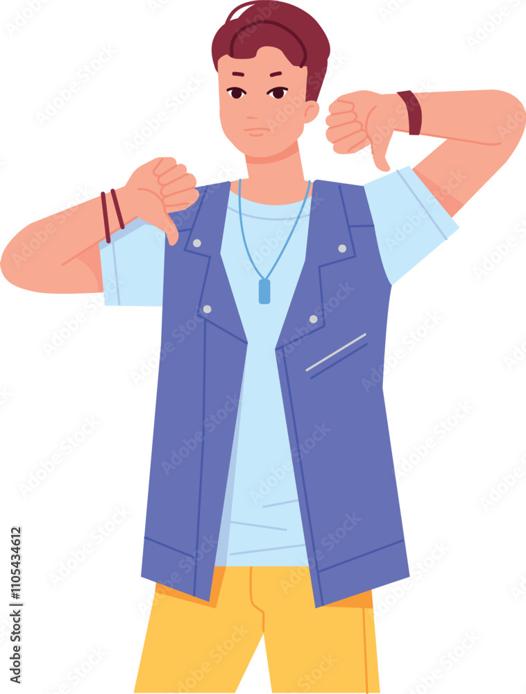 Disapproval gesture. Young man show thumbs down Disapproval gesture. Young man show thumbs down