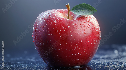 Shiny red apple with water droplets isolated on transparent background
