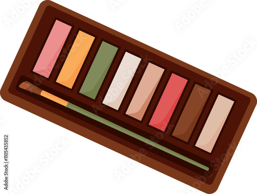 Flat cartoon makeup palette and brush. Colorful cosmetic products for eye and face makeup. Concept of beauty, skincare, fashion, suitable for cosmetic tutorials.
