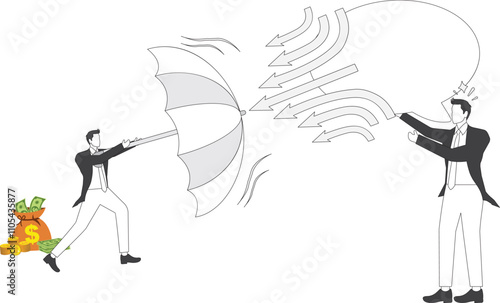 One man holding a umbrella and one angry man shouting