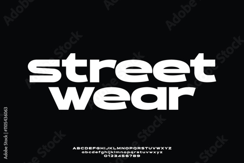 Modern wide street wear style alphabet display font vector. Trendy urban typeface