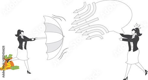 One woman holding a umbrella and one angry man shouting