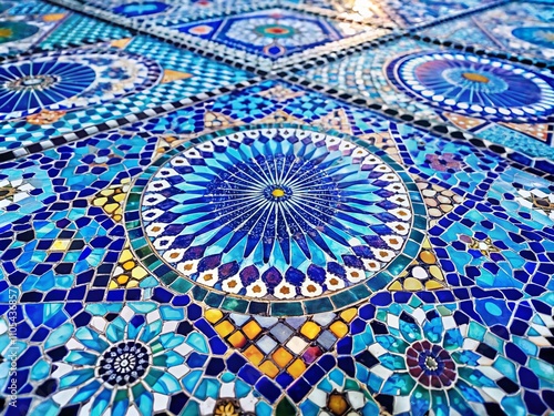 Wallpaper Mural Abstract Colorful Mosaic Tile Design Emphasizing Blue Shades with Intricate Patterns for Architectural Photography and Modern Interior Spaces Torontodigital.ca