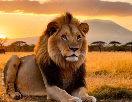 male lion in the wild closeup sunset 