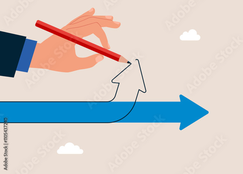 Hand draw new arrow of change direction up. Decision to change to better opportunity. Modern flat vector illustration   