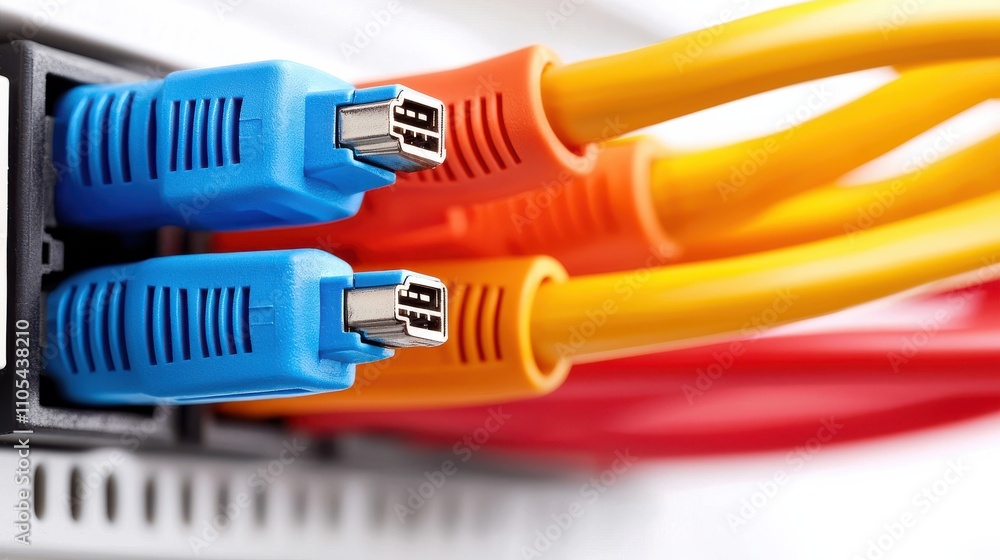 Exposing twisted pair cables with colorful wires a close-up look at networking technology in a technical environment Exposing twisted pair cables with colorful wires a close-up look at networking technology in a technical environment
