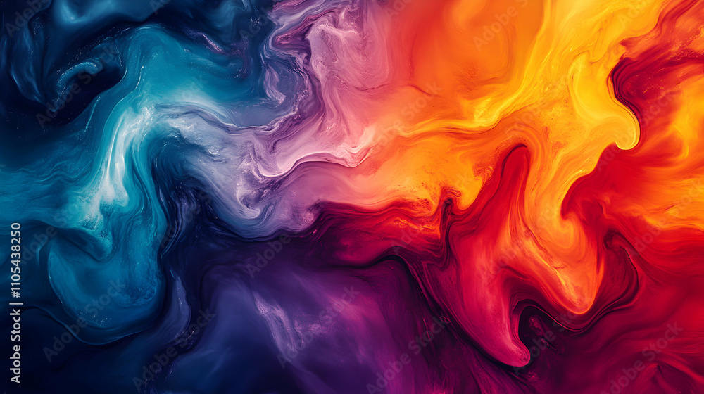 Abstract Swirling Vibrant Colors Background,  Fluid Dynamic Design with Intense Hues,  Digital Art Illustration