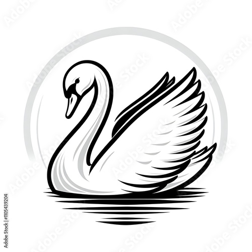 Fototapeta Naklejka Na Ścianę i Meble -  Elegant swan illustration with wings spread.
