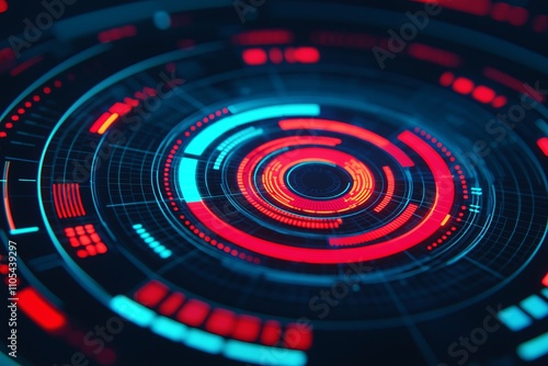 Wallpaper Mural A futuristic digital interface featuring concentric circles and vibrant red and blue elements, suggesting advanced technology or data visualization. Torontodigital.ca